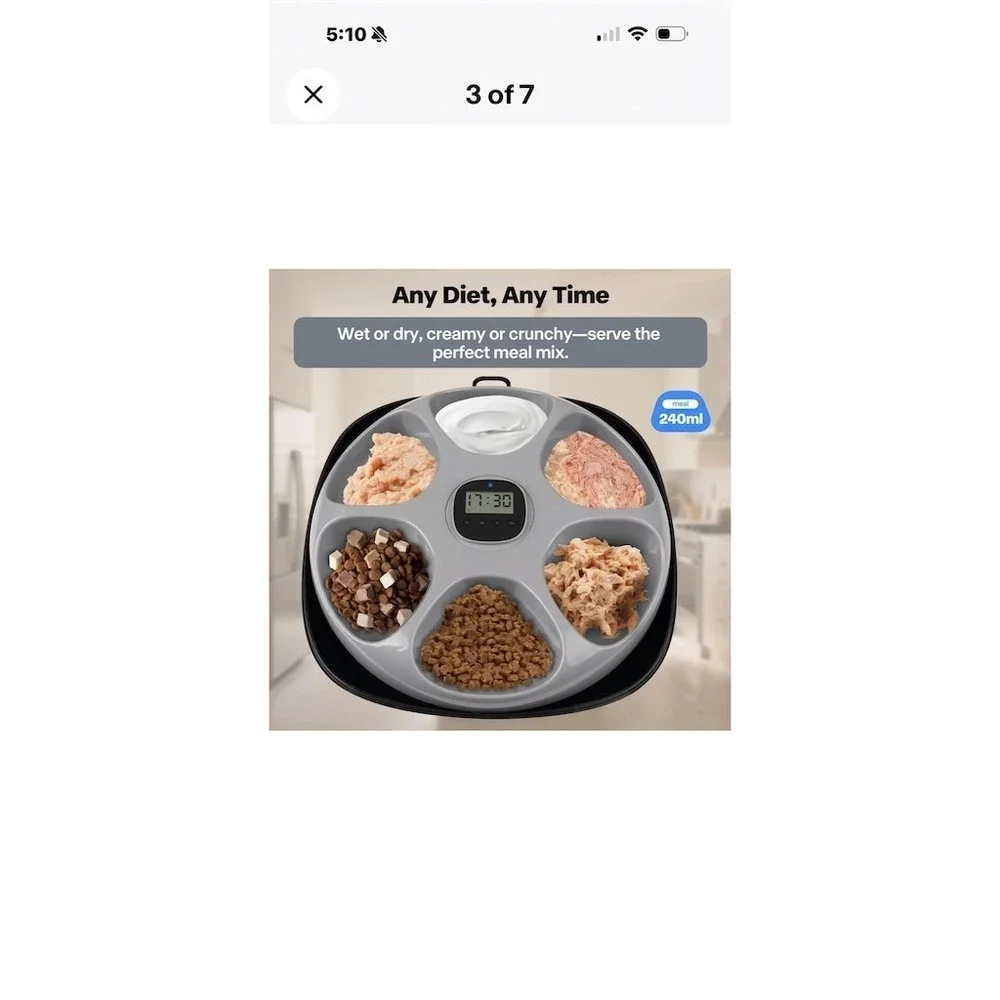 Sharper Image Smart 6-Meal Auto Pet Feeder Cordless Rechargeable Dog cat 3‎ cup
